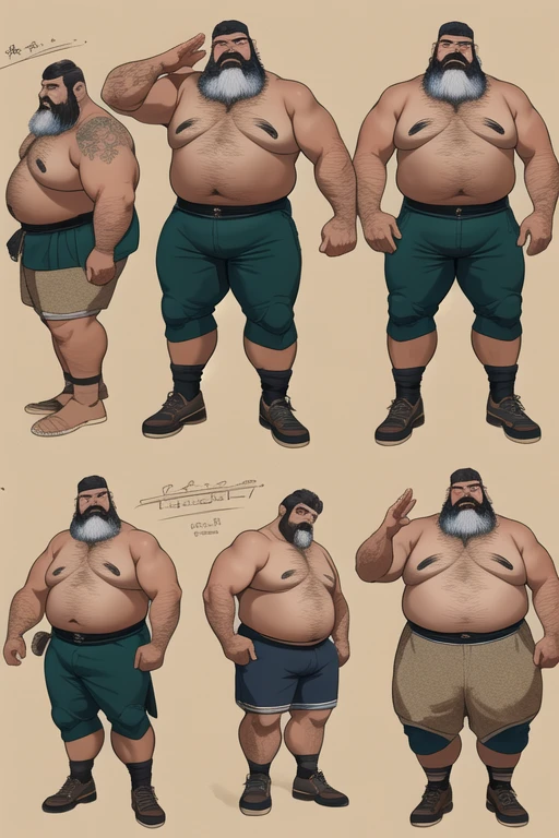 （（tmasterpiece）），（（（best qualtiy））），（CharacterDesignSheet，Same role，frontage，Lateral face，on  back），concept-art，concept art of character，Character sketches，reference sheet，Role table，（simplebackground，white backgrounid： 1.3), gesturing with hands towards the viewer, communicating with hands,🤗( Photography Coast view),Style Snthwve Nvinkpunk Style Snthwve Nvinkpunk  Man (Only chubby, plump male image, with extremely thick thighs, a big belly, fat. he is 56 years old. He is bearded, full beard, very long beard. he wears prescription glasses. There&#39;s a man, chubby, chubby, extremely thick thighs, large belly, fat, wearing a sleeveless t-shirt, gray sweatpants, Eyeglasses, barbar grande cheia e longa, grisalho, nordic lanyard on neck rings watch bracelet full body tattoos full body photography full body image, sitting on a bench in a gym, em uma academia, heavy appearance, encorpado, He's strong, He's chubby, muscular, He's bald with a mustache, barba a fazer, negro, encorpado, parrudo, ele tem cerca de 58 anos de idade, ele tem cerca de ,58 anos, coxas grandes, malhar. Usando fones de ouvido cor vermelho com detalhes branco. Malhando de frente ao expectador,  （（tmasterpiece）），（（（best qualtiy））），（CharacterDesignSheet，Same role，frontage，Lateral face，on  back），concept-art，concept art of character，Character sketches，reference sheet，Role table，（simplebackground，white backgrounid： 1.3), gesturing with hands towards the viewer, communicating with hands,