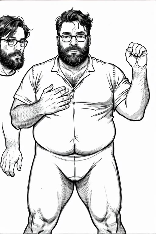 ((tmasterpiece)),(((best qualtiy))),(CharacterDesignSheet,Same role,frontage,Lateral face,on back),concept-art,concept art of character,Character sketches,reference sheet,Role table,(simplebackground,white backgrounid: 1.3), gesturing with hands towards the viewer, communicating with hands,🤗( Photography Coast view),Style Snthwve Nvinkpunk Style Snthwve Nvinkpunk Drunk Man (Only chubby, plump male image, with extremely thick thighs, a big belly, fat. he is 56 years old. He is bearded, full beard, very long beard. he wears prescription glasses. There's a man, chubby, chubby, extremely thick thighs, large belly, fat, wearing a sleeveless t-shirt, gray sweatpants, Eyeglasses, barbar grande cheia e longa, grisalho, nordic lanyard on neck rings watch bracelet full body tattoos full body photography full body image, sitting on a bench in a gym, em uma academia, heavy appearance, encorpado, He's strong, He's chubby, muscular, He's bald with a mustache, barba a fazer, negro, encorpado, parrudo, ele tem cerca de 58 anos de idade, ele tem cerca de ,58 anos, coxas grandes, malhar. Usando fones de ouvido cor vermelho com detalhes branco. Malhando de frente ao expectador, ((tmasterpiece)),(((best qualtiy))),(CharacterDesignSheet,Same role,frontage,Lateral face,on back),concept-art,concept art of character,Character sketches,reference sheet,Role table,(simplebackground,white backgrounid: 1.3), gesturing with hands towards the viewer, communicating with hands,