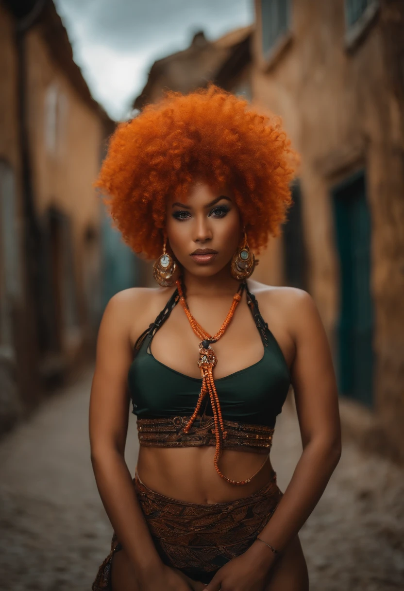 Bondage metisse girl with orange curly afro tits out