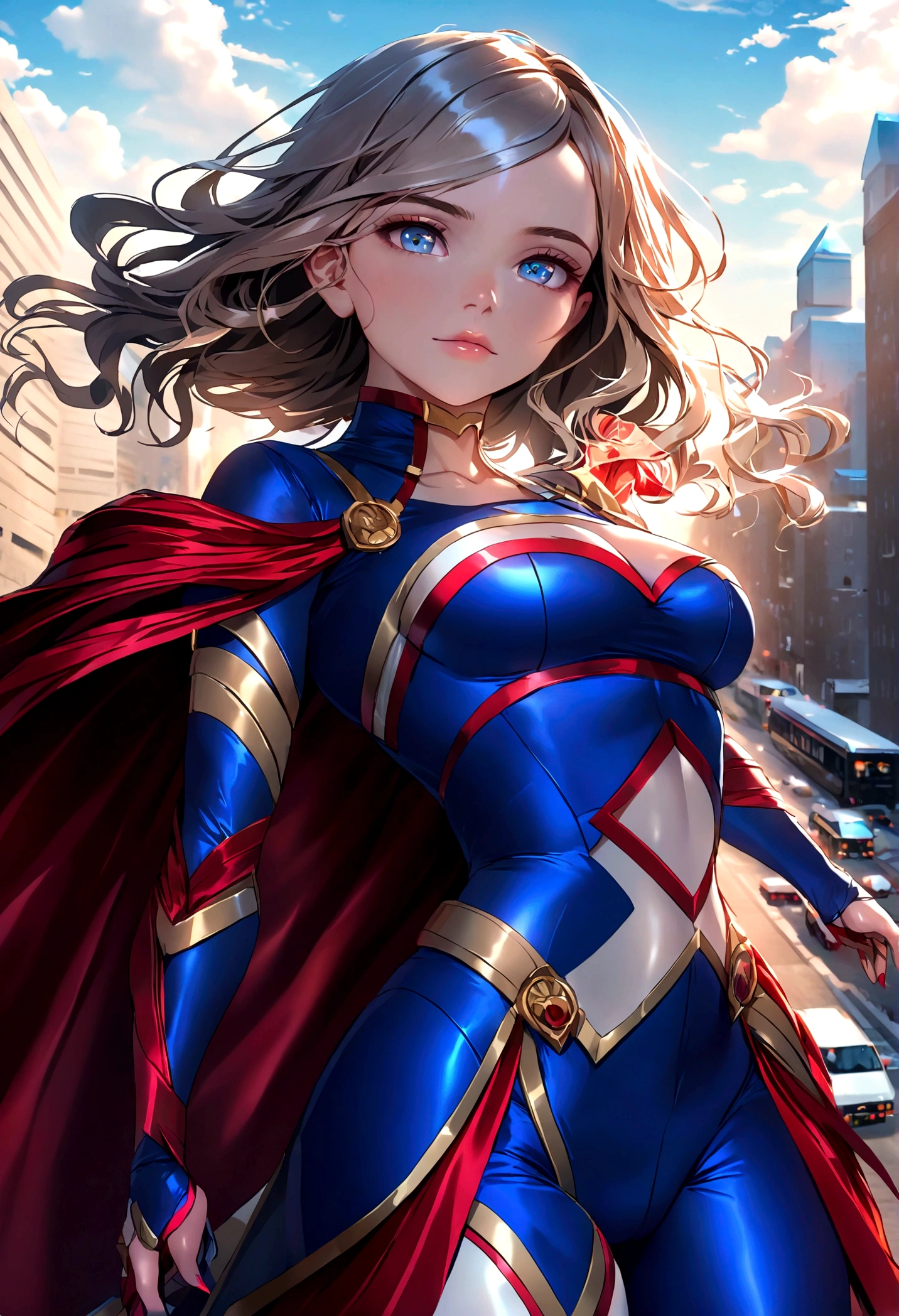 supermulher voando pela cidade