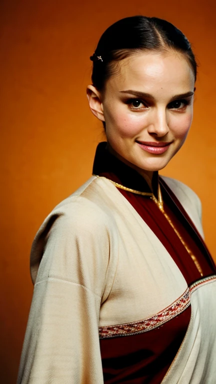 Natalie Portman dressed in traditional Mongolian clothing and a sexy smile.
