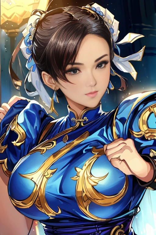 A woman in a blue dress is holding a sword and a sword, portrait of Chunli, portrait of Chunli, Chunli, Chunli, Chunli, Chunli at the gym, Highly detailed art gems, Inspired by Fuhua, Inspired by Ju Lian, Inspired by Li Tang, Inspired by Li Mei-shu, Very detailed fan art