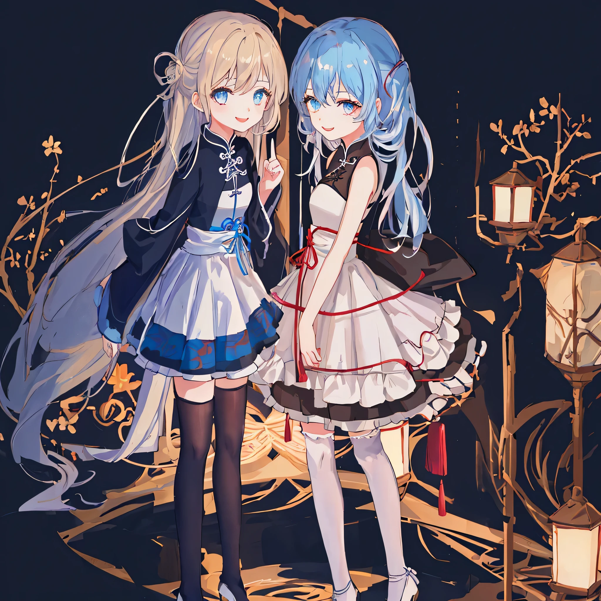 1 girl in、adult,Black Long Hair、blue eye、Looking at the camera、delicate finger、beautiful ilumination、black blue chinese dress、red lipstick,smile、((white background))、(High resolution of the highest quality)、((Masterpieces of the highest quality:1.2)),in the meeting room,standing,loli,