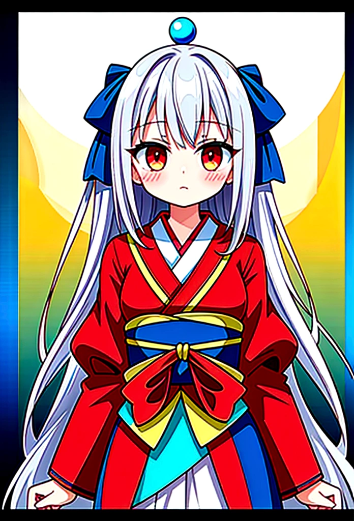 **Apariencia:**
Yumeko is a stunning 16-year-old kitsune with sparkling silver hair that falls in soft waves over her shoulders.. Sus ojos, de un color violeta profundo con destellos dorados, brillan con una chispa misteriosa y cautivadora, emanating a magical and ethereal aura. Sus orejas de zorro, puntiagudas y adornadas con un pelaje blanco sedoso, se erigen con majestuosidad sobre su cabeza, displaying small golden markings that highlight its ancestral lineage. Sus quince colas, densas y esponjosas, They are covered with fur that varies between silver and gold tones at the tips, each decorated with elegant patterns that highlight their unique beauty and unparalleled power.
**Vestimenta:**
Yumeko always wears an exquisite traditional Japanese kimono made of the highest quality silk. The kimono is adorned with intricate floral details, donde flores de cerezo y lirios dorados se entrelazan armoniosamente, destacando su belleza natural. La prenda tiene un fondo de color azul profundo que contrasta con los vivos colores de los bordados. La obi, o faja, It is shiny gold and decorated with stylized leaf and fox motifs., adding a touch of elegance and majesty. Its long, wide sleeves are lined with a delicate satin fabric., y cada movimiento de Yumeko hace que el kimono parezca fluir como el agua.
Completa su atuendo un colgante en forma de zorro que cuelga delicadamente alrededor de su cuello, made of jade and adorned with small gems that reflect light with green and gold sparkles. Este colgante no solo es un accesorio, but also a symbol of their ancestral lineage.