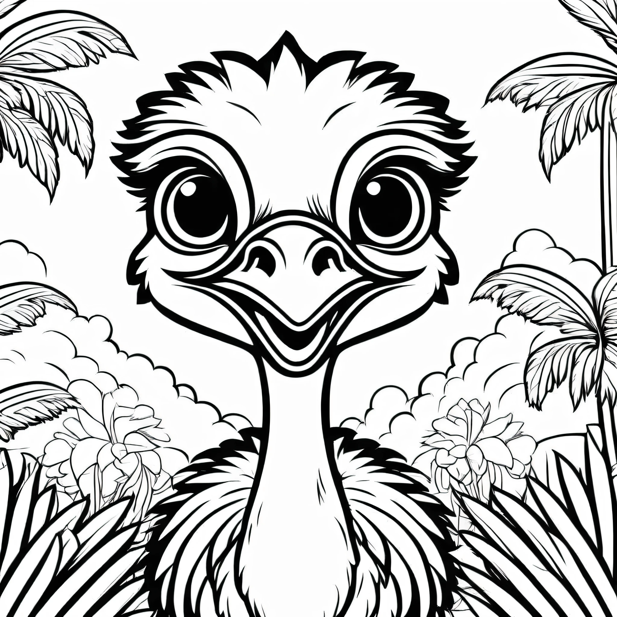 A cute Ostrich
, cartoon,
,Coloring Book, ColoringBookAF,