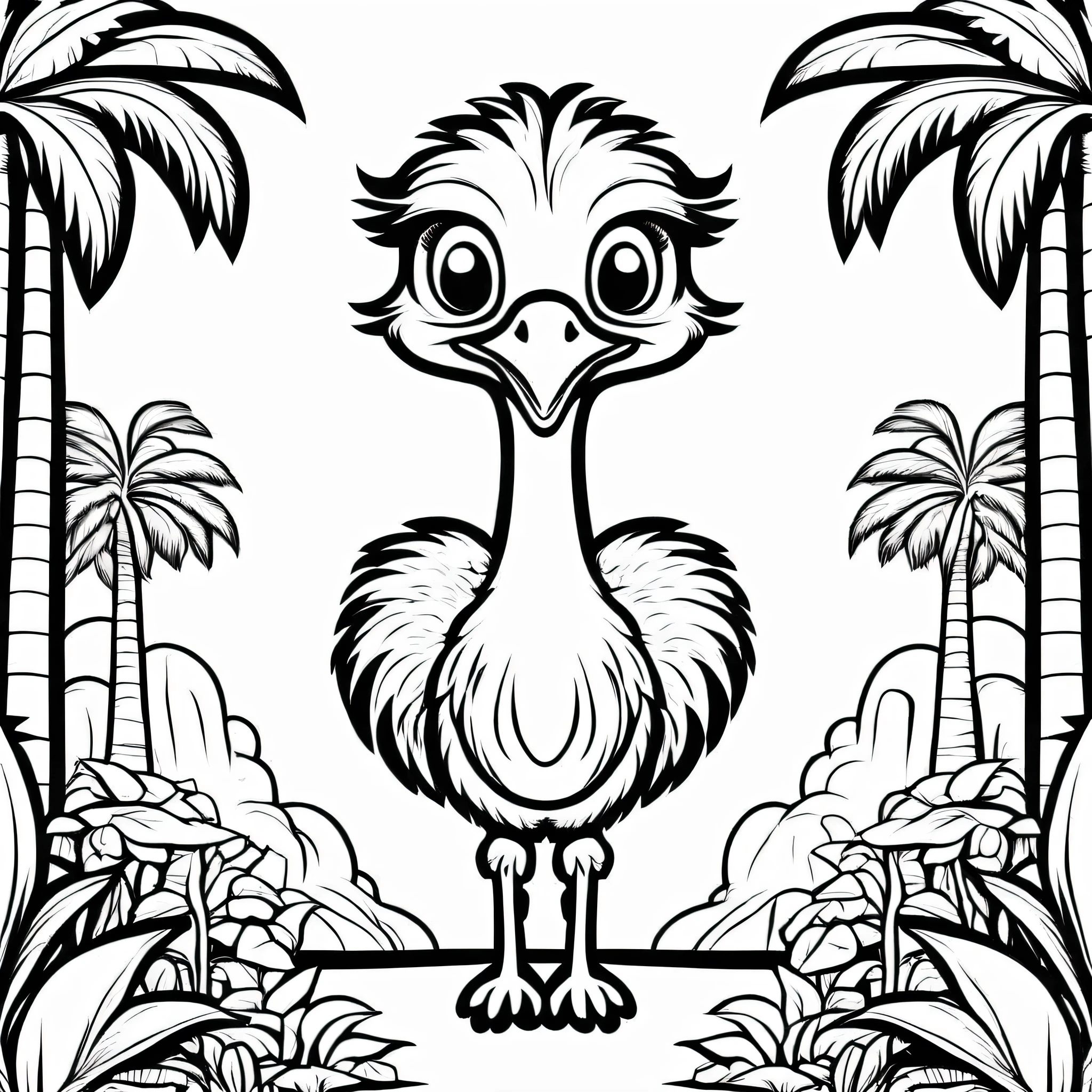 A cute Ostrich
, cartoon,
,Coloring Book, ColoringBookAF,
 