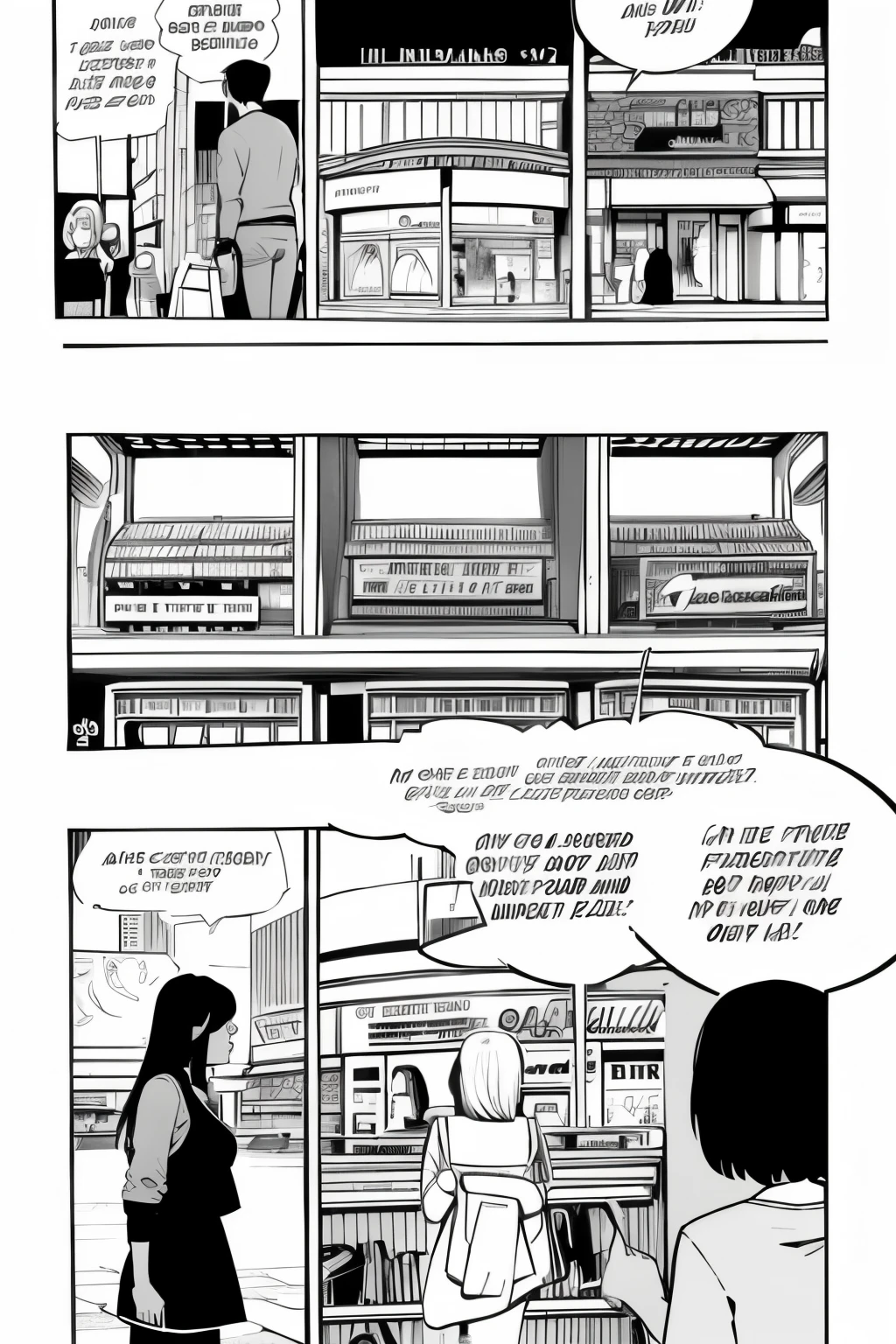  strip for a comic about five girls going shopping at the mall using the words this, that, these y those, incluyendo precios. Everything in English 