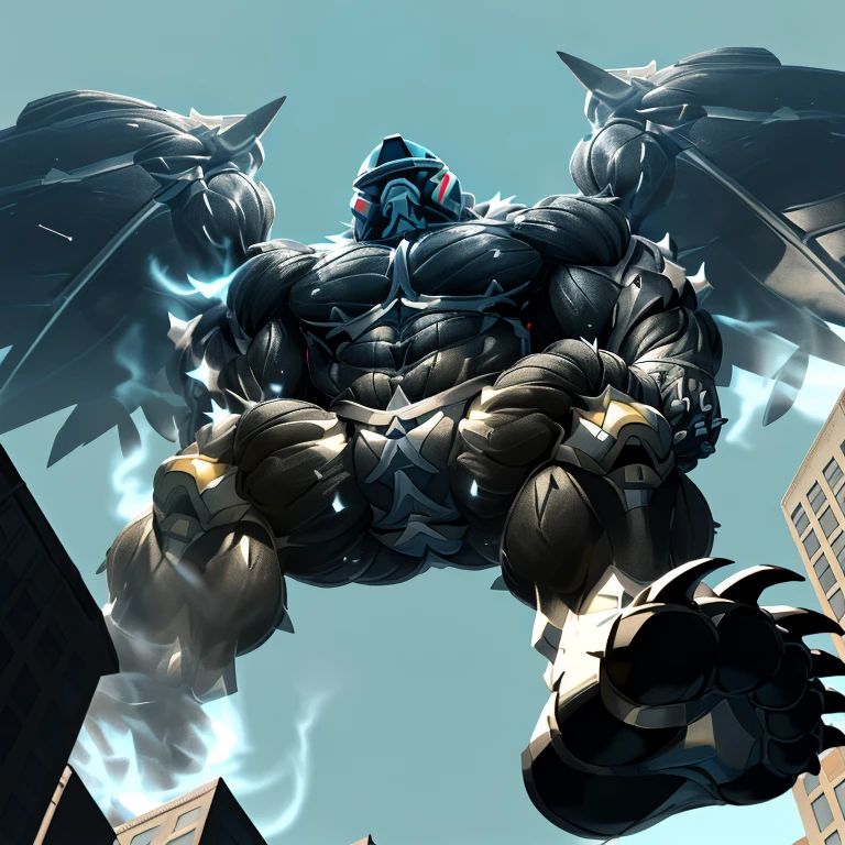 (masterpiece. official art. 8k. best quality. detailed full body. full body.)

(situation 1 : dominating LUCARIO. focus GIANT mechanical Muscular LUCARIO is trampling the CITY. macro. stomp. Low-angle perspective. emphasizing the immense size. The perspective is from below, emphasizing the sheer majesty and power of the Giant. giant art. He is much bigger than a skyscraper. Giga Giants. micro soccer field. looking down.)

(situation 2 :smoke and flames rising from the destruction in the city)

(Additional details 1: wearing a full-face helmet. helmet is jet black. The color of NANOSUIT is jet black. high-tech bio-mecha armor. real texture material. whole body shines like metal. Wearing cyberpunk mecha. emphasizes the muscles. suit fully made of metal. intricate armor. Robotic suit. suit fully made of metal. NANOSUIT with the same design as LUCARIO.).

(Additional details 2: (Detailed head. Detailed Body. Detailed abs. gigantic muscles. HYPER MUSCLES. Gigachad Muscular. big muscle. pecs. triceps. traps. unusually developed muscular body. body full of huge muscles. showing off muscles. pectorales enormes. Exaggeratedly huge muscles. huge muscles. long legs.).

(Additional details 3: nj5furry, Spread wings. It has wings. black have big wings. The claws are sharp. Sharp teeth.5 toes.). 