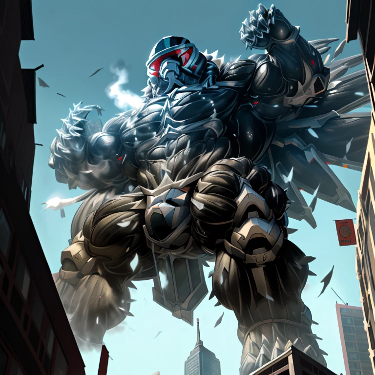 (masterpiece. official art. 8k. best quality. detailed full body. full body.)
(situation 1 : dominating LUCARIO. focus GIANT mechanical Muscular LUCARIO is trampling the CITY. macro. stomp. Low-angle perspective. emphasizing the immense size. The perspective is from below, emphasizing the sheer majesty and power of the Giant. giant art. He is much bigger than a skyscraper. Giga Giants. micro soccer field. looking down.)
(situation 2 :smoke and flames rising from the destruction in the city)
(Additional details 1: wearing a full-face helmet. helmet is jet black. The color of NANOSUIT is jet black. high-tech bio-mecha armor. real texture material. whole body shines like metal. Wearing cyberpunk mecha. emphasizes the muscles. suit fully made of metal. intricate armor. Robotic suit. suit fully made of metal. NANOSUIT with the same design as LUCARIO.).
(Additional details 2: (Detailed head. Detailed Body. Detailed abs. gigantic muscles. HYPER MUSCLES. Gigachad Muscular. big muscle. pecs. triceps. traps. unusually developed muscular body. body full of huge muscles. showing off muscles. pectorales enormes. Exaggeratedly huge muscles. huge muscles. long legs.).
(Additional details 3: nj5furry, Spread wings. It has wings. black have big wings. The claws are sharp. Sharp teeth.5 toes.). (Additional details 6 : Spraying hyper cum up everywhere into the sky from his erect penis. wide spray of cum, covered in cum, cum splashing in front of camera, crowd of naked muscular male spectators, bukkake, City is under a thick later of cum.)