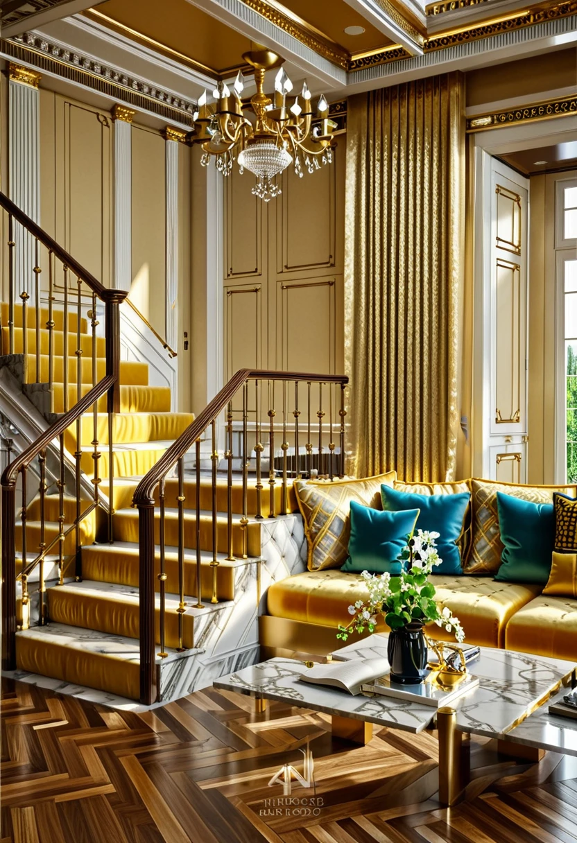 a view of a living room with a couch, chairs, and a chandelier, highly detailed interior, neo - classical style, neoclassical style, neoclassicism style, interior architecture view, interior living room, royal interior, classicism artstyle, library in the style of baroque, classicism style, realistic art deco, tall ceiling, detailed set design, high ceiling