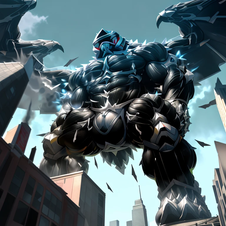 (masterpiece. official art. 8k. best quality. detailed full body. full body.)
(situation 1 : dominating LUCARIO. focus GIANT mechanical Muscular LUCARIO is trampling the CITY. macro. stomp. Low-angle perspective. emphasizing the immense size. The perspective is from below, emphasizing the sheer majesty and power of the Giant. giant art. He is much bigger than a skyscraper. Giga Giants. micro soccer field. looking down.)
(situation 2 :smoke and flames rising from the destruction in the city)
(Additional details 1: wearing a full-face helmet. helmet is jet black. The color of NANOSUIT is jet black. high-tech bio-mecha armor. real texture material. whole body shines like metal. Wearing cyberpunk mecha. emphasizes the muscles. suit fully made of metal. intricate armor. Robotic suit. suit fully made of metal. NANOSUIT with the same design as LUCARIO.).
(Additional details 2: (Detailed head. Detailed Body. Detailed abs. gigantic muscles. HYPER MUSCLES. Gigachad Muscular. big muscle. pecs. triceps. traps. unusually developed muscular body. body full of huge muscles. showing off muscles. pectorales enormes. Exaggeratedly huge muscles. huge muscles. long legs.).
(Additional details 3: nj5furry, Spread wings. It has wings. black have big wings. The claws are sharp. Sharp teeth.5 toes.). (Additional details 4: black color hyper penis. hyper black penis. big penis) (Additional details 6 : Spraying hyper cum up everywhere into the sky from his erect penis. wide spray of cum, covered in cum, cum splashing in front of camera, crowd of naked muscular male spectators, bukkake, City is under a thick later of cum.)