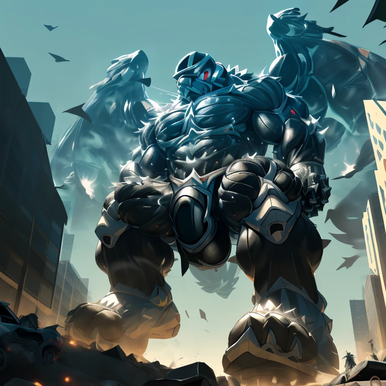 (masterpiece. official art. 8k. best quality. detailed full body. full body.)

(situation 1 : dominating LUCARIO. focus GIANT mechanical Muscular LUCARIO is trampling the CITY. macro. stomp. Low-angle perspective. emphasizing the immense size. The perspective is from below, emphasizing the sheer majesty and power of the Giant. giant art. He is much bigger than a skyscraper. Giga Giants. micro soccer field. looking down.)

(situation 2 :smoke and flames rising from the destruction in the city)

(Additional details 1: wearing a full-face helmet. helmet is jet black. The color of NANOSUIT is jet black. high-tech bio-mecha armor. real texture material. whole body shines like metal. Wearing cyberpunk mecha. emphasizes the muscles. suit fully made of metal. intricate armor. Robotic suit. suit fully made of metal. NANOSUIT with the same design as LUCARIO.).

(Additional details 2: (Detailed head. Detailed Body. Detailed abs. gigantic muscles. HYPER MUSCLES. Gigachad Muscular. big muscle. pecs. triceps. traps. unusually developed muscular body. body full of huge muscles. showing off muscles. pectorales enormes. Exaggeratedly huge muscles. huge muscles. long legs.).

(Additional details 3: nj5furry, Spread wings. It has wings. black have big wings. The claws are sharp. Sharp teeth.5 toes.).  (Additional details 4: black color hyper penis. hyper black penis. big penis) (Additional details 6 : Spraying hyper cum up everywhere into the sky from his erect penis. wide spray of cum, covered in cum, cum splashing in front of camera, crowd of naked muscular male spectators, bukkake, City is under a thick later of cum.)