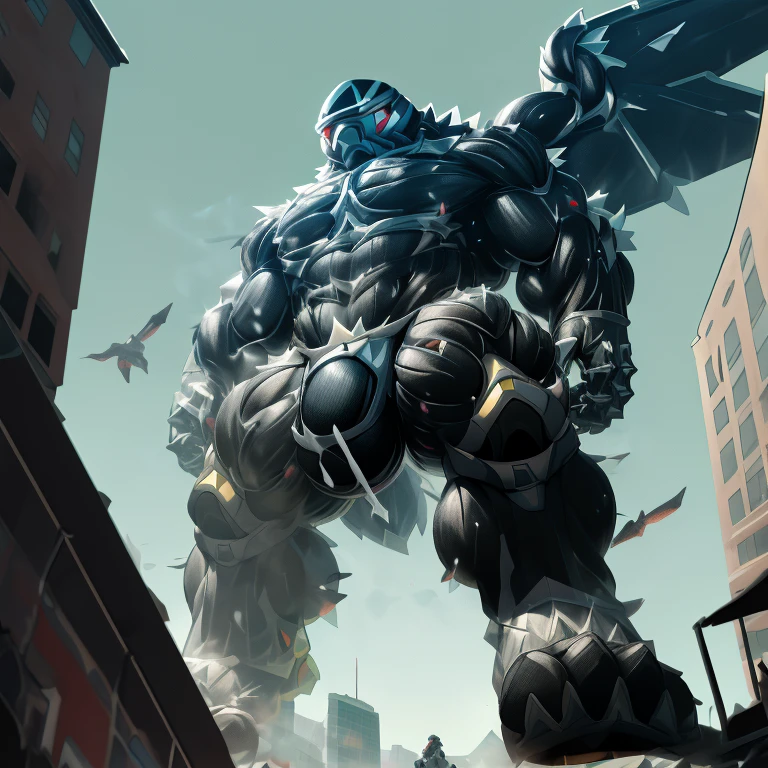 (masterpiece. official art. 8k. best quality. detailed full body. full body.)
(situation 1 : dominating LUCARIO. focus GIANT mechanical Muscular LUCARIO is trampling the CITY. macro. stomp. Low-angle perspective. emphasizing the immense size. The perspective is from below, emphasizing the sheer majesty and power of the Giant. giant art. He is much bigger than a skyscraper. Giga Giants. micro soccer field. looking down.)
(situation 2 :smoke and flames rising from the destruction in the city)
(Additional details 1: wearing a full-face helmet. helmet is jet black. The color of NANOSUIT is jet black. high-tech bio-mecha armor. real texture material. whole body shines like metal. Wearing cyberpunk mecha. emphasizes the muscles. suit fully made of metal. intricate armor. Robotic suit. suit fully made of metal. NANOSUIT with the same design as LUCARIO.).
(Additional details 2: (Detailed head. Detailed Body. Detailed abs. gigantic muscles. HYPER MUSCLES. Gigachad Muscular. big muscle. pecs. triceps. traps. unusually developed muscular body. body full of huge muscles. showing off muscles. pectorales enormes. Exaggeratedly huge muscles. huge muscles. long legs.).
(Additional details 3: nj5furry, Spread wings. It has wings. black have big wings. The claws are sharp. Sharp teeth.5 toes.). (Additional details 4: black color hyper penis. hyper black penis. big penis) (Additional details 6 : Spraying hyper cum up everywhere into the sky from his erect penis. wide spray of cum, covered in cum, cum splashing in front of camera, crowd of naked muscular male spectators, bukkake, City is under a thick later of cum.)
