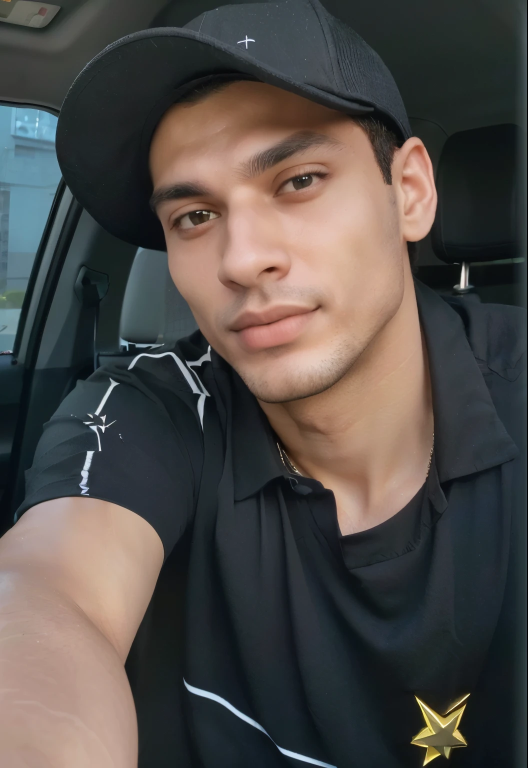 sharp man in a black shirt and a black hat in a car, cerca de 26 anos, Homem de 26anos, cerca de 19 anos, 23 anos, 23 anos, 3 6 anos, 26 anos de idade, atef., taken at the beginning of 2020, 26 anos