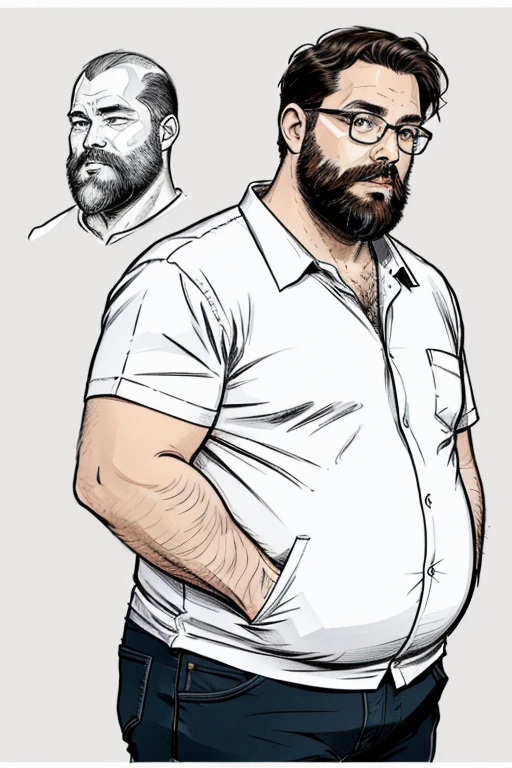 ((tmasterpiece)),(((best qualtiy))),(CharacterDesignSheet,Same role,frontage,Lateral face,on back),concept-art,concept art of character,Character sketches,reference sheet,Role table,(simplebackground,white backgrounid: 1.3), gesturing with hands towards the viewer, communicating with hands,🤗( Photography Coast view),Style Snthwve Nvinkpunk Style Snthwve Nvinkpunk Drunk Man (Only chubby, plump male image, with extremely thick thighs, a big belly, fat. he is 56 years old. He is bearded, full beard, very long beard. he wears prescription glasses. There's a man, chubby, chubby, extremely thick thighs, large belly, fat, wearing a sleeveless t-shirt, gray sweatpants, Eyeglasses, barbar grande cheia e longa, grisalho, nordic lanyard on neck rings watch bracelet full body tattoos full body photography full body image, sitting on a bench in a gym, em uma academia, heavy appearance, encorpado, He's strong, He's chubby, muscular, He's bald with a mustache, barba a fazer, negro, encorpado, parrudo, ele tem cerca de 58 anos de idade, ele tem cerca de ,58 anos, coxas grandes, malhar. Usando fones de ouvido cor vermelho com detalhes branco. Malhando de frente ao expectador, ((tmasterpiece)),(((best qualtiy))),(CharacterDesignSheet,Same role,frontage,Lateral face,on back),concept-art,concept art of character,Character sketches,reference sheet,Role table,(simplebackground,white backgrounid: 1.3), gesturing with hands towards the viewer, communicating with hands,