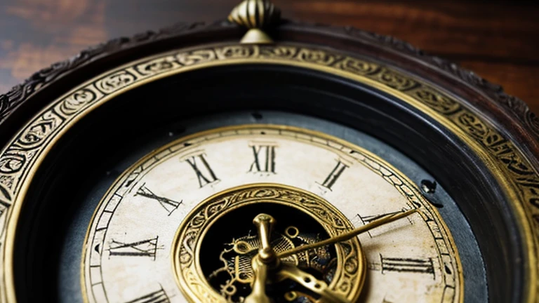 an image of an ancient, mysterious clock hanging from a gnarled branch of an old, ruinous tree. The clock has an ornate, antique design with a slightly tarnished brass finish and intricate engravings on its frame. The clock face is cracked and faded, showing the time as midnight. The pendulum is immobile, giving a sense of eerie stillness. Attached to the clock is a piece of aged parchment with the ominous message 'Death will come for you in the darkness' written in dark, smudged ink. The overall scene should evoke a sense of foreboding and supernatural mystery.