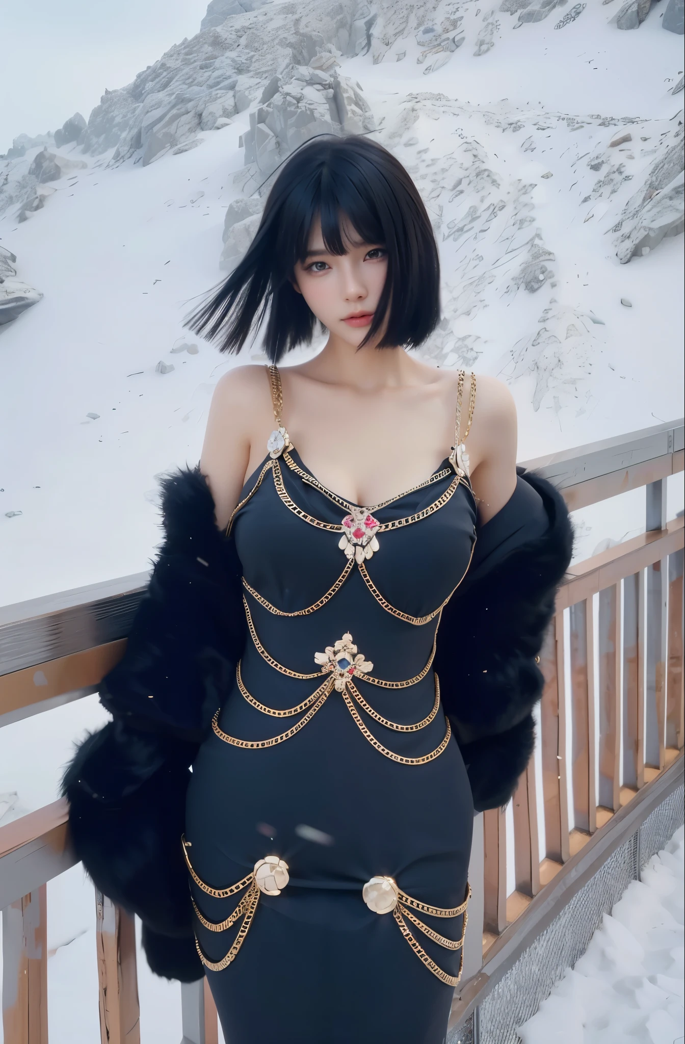 Game Art，CG Animation，Best image quality，Maximum resolution，8K picture quality，(A bust photo)，(portrait)，(Head close-up)，(Rule of Thirds)，Unreal Engine 5 rendering works，20 year old girl，((Queen))，The eyes are very detailed，(Large Breasts)，Elegance and nobility，Light，Light线追踪，Game CG，((3D Unreal Engine))，OC rendering reflection mode，4k，Ultra-clear，Translucent lace，Fair and plump figure，Pretty Face，Light泽凝胶涂层，身着华贵礼服的Queen，Gorgeous clothing，Luxurious and exquisite jewelry，Colorful makeup，Gorgeous black long dress