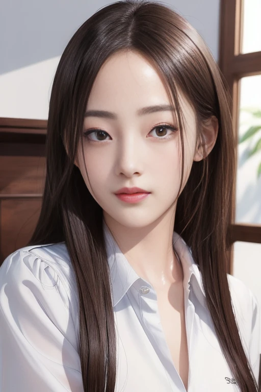 超A high resolution、masterpiece、top-quality、
extra detailed face、A detailed eye、Very complex and、perfect glossy shiny skins、Perfect litthing、Detailed Lighting、Dramatic shadows、Ray Tracing、
1 girl in、The upper part of the body、Counter Staff Uniforms、looking at the viewers、