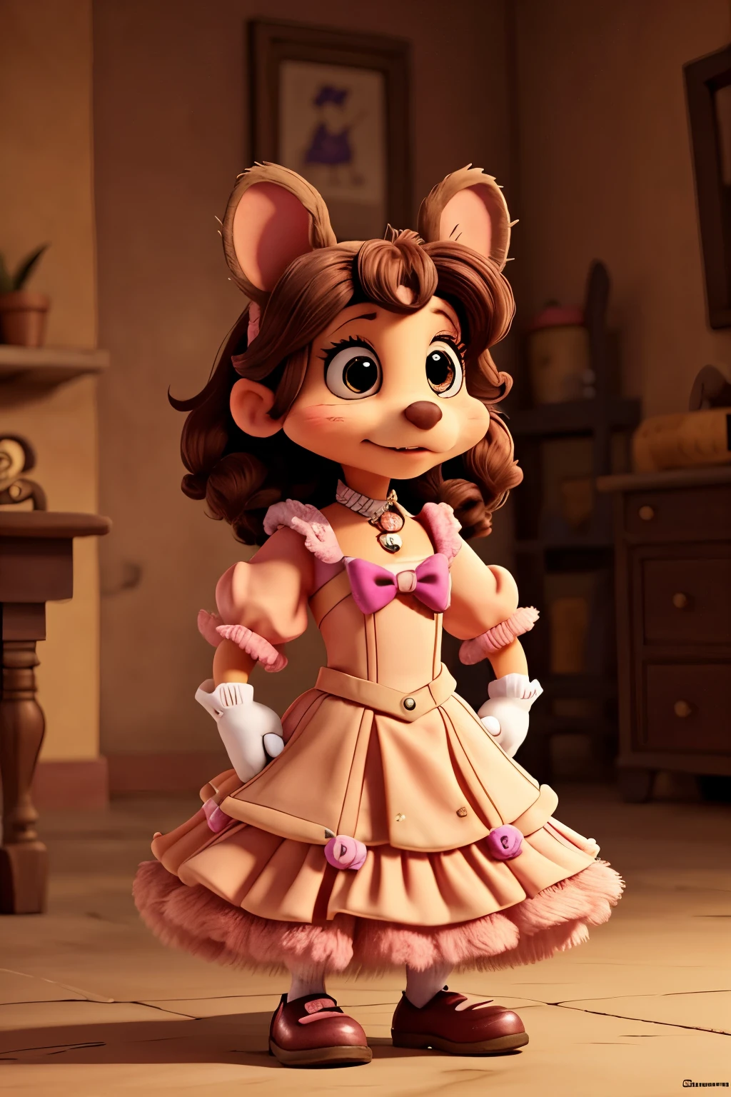 Una chica ratona(furry) which is similar to Minnie Mouse only that her set of clothes, in addition to being elegant, is rebellious like her unique personality.. Su cabello es largo y que aporta un flequillo