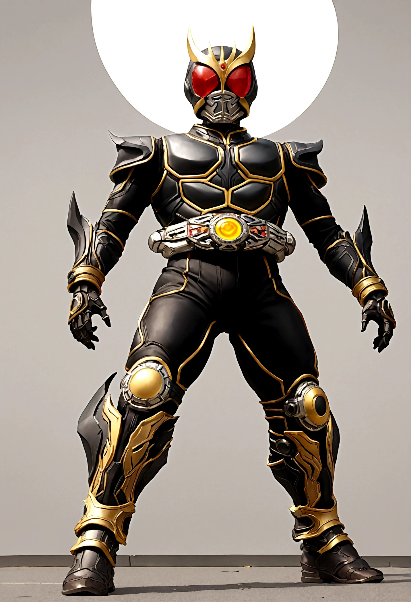 a futuristic armored cyborg, highly detailed, intricate armor design, hybrid of kamen rider kuuga and kamen rider zero-one, white background, dynamic pose, cinematic lighting, photorealistic, 8k, detailed mechanical parts, intricate machinery, advanced technology, sleek and angular armor, glowing energy effects, dynamic lighting, dramatic shadows, moody atmosphere