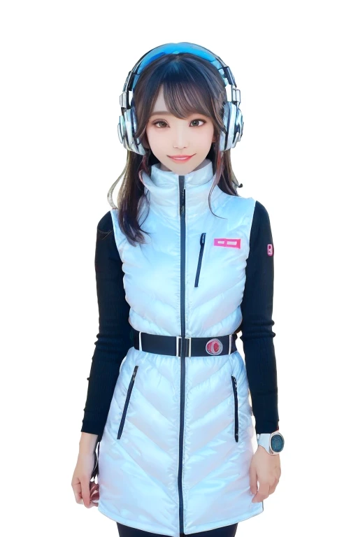 masterpiece, highest quality, Very detailed, 8K Portrait,Japanese Android Girl,plump , Control panel,Robotic arms and legs, Blunt bangs,,break (Metallic Gray, Metallic luster, Mirror finish, Astro Best):5,headphone:5,break (Black sleeves):100,Smart Watches,Futuristic space station,Control Room,break headphone,blue eyes,(Black Hair):2,(Long Hair):1.3,Displaying the viewer,(respirator),break blush:3,Hidden Hand,smile
