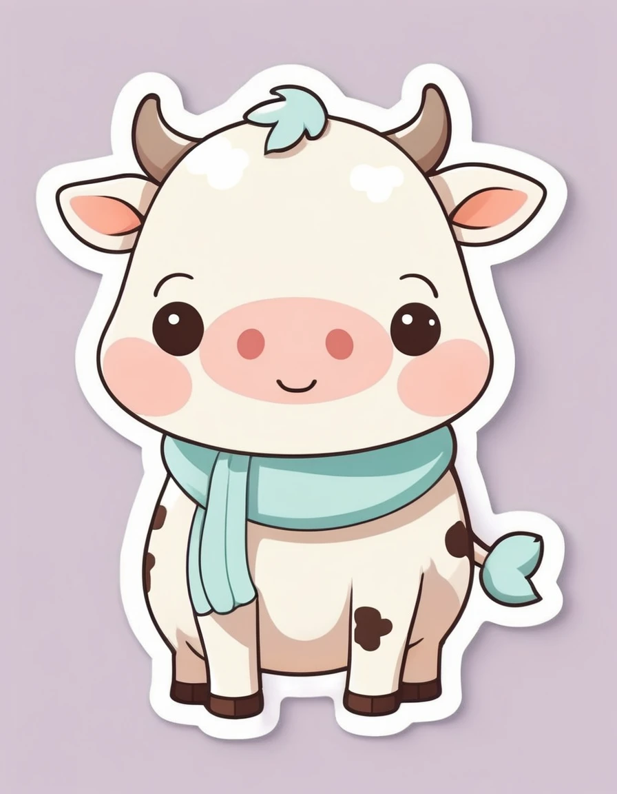 A cute, kawaii cow, pastel colors, simple and childlike style, sticker-like illustration,