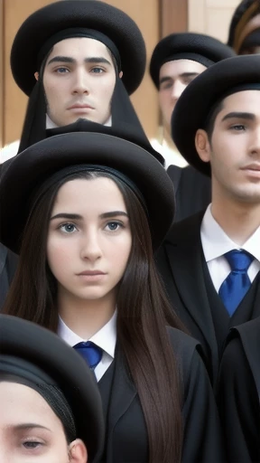 a group of Young Haredim gathered together, focus on the face.