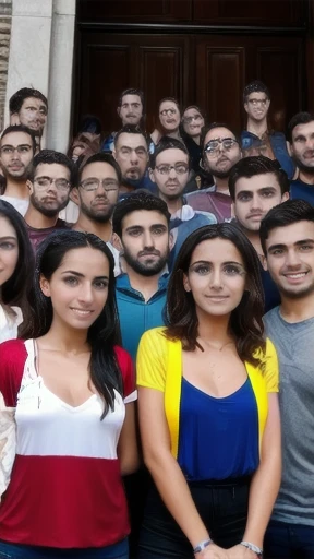 a group of Young italians, gathered together, focus on the face.