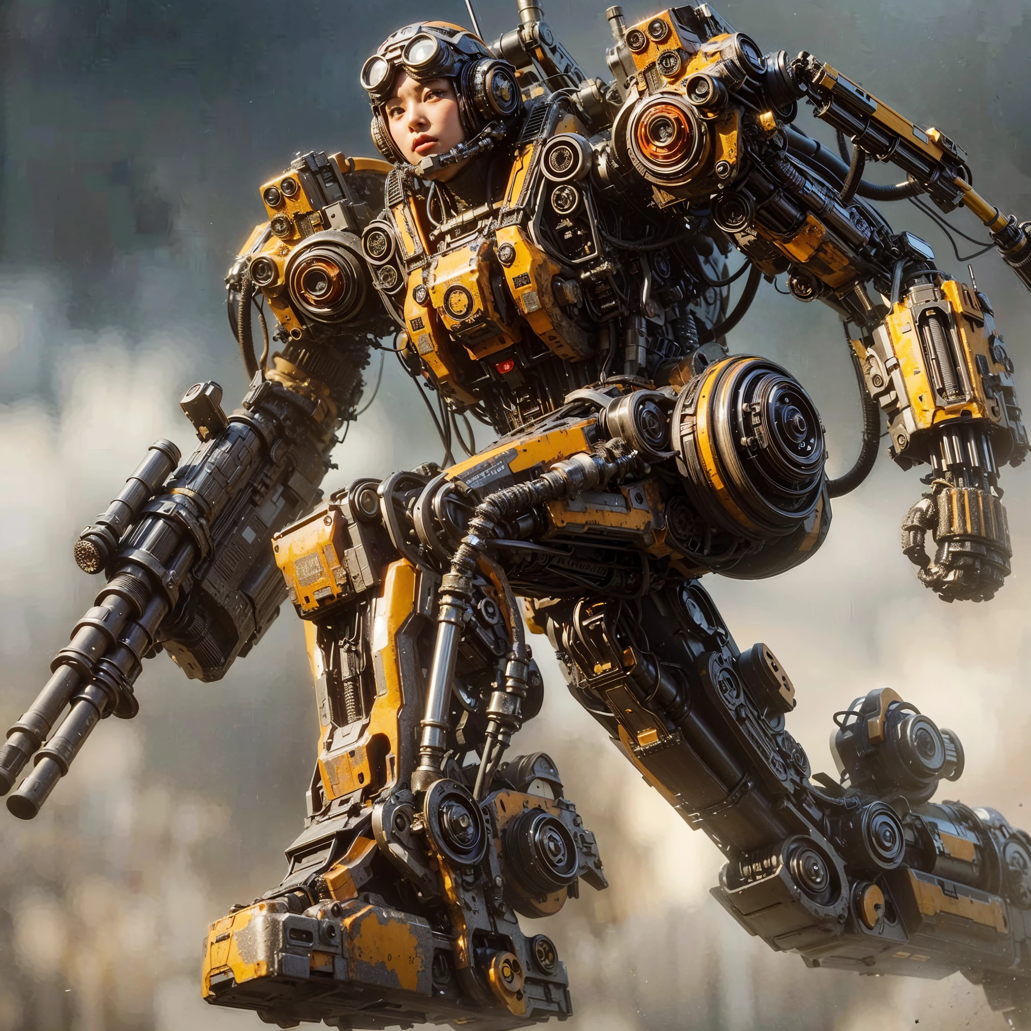 ultra high res,8k,(Photorealsitic:1.4), (Lobster-like mechanical suit:1.2), designed by Hajime Katoki,heavy weapons,vivid textures,animal legs, gradation hair, japanese female soldier,(ultra beautiful face),((super realistic all textures)), ((super intricate all details)), full body shot, ultra sharp photo result, Acrylic Clear Cover, Hydraulic cylinder, style, taken with Fuji film X-T30+Nokton. HDR10,Minimum of 4 pieces created