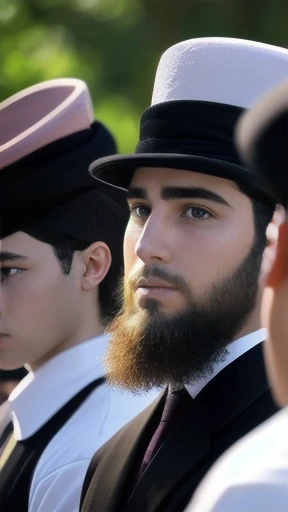a group of Young Haredim gathered together, focus on the face.