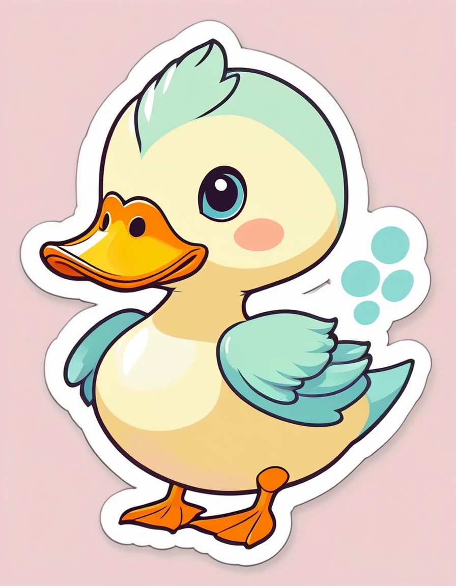 kawaii duck, pastel colors, simple and childlike style, sticker-like illustration, plain style