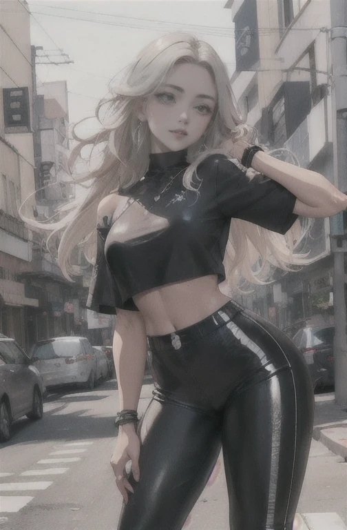 Obra de arte, melhor qualidade, Foco apenas,papel de parede de unidade CG 8k extremamente detalhado,, 1 com cabelo curto cortado bob, olhos brilhantes, leather pants, ((pele escura:1.5, moleca)), tonificado, Bunda, contrapposto, Night time, Olhos rosa, ao ar livre, paisagem