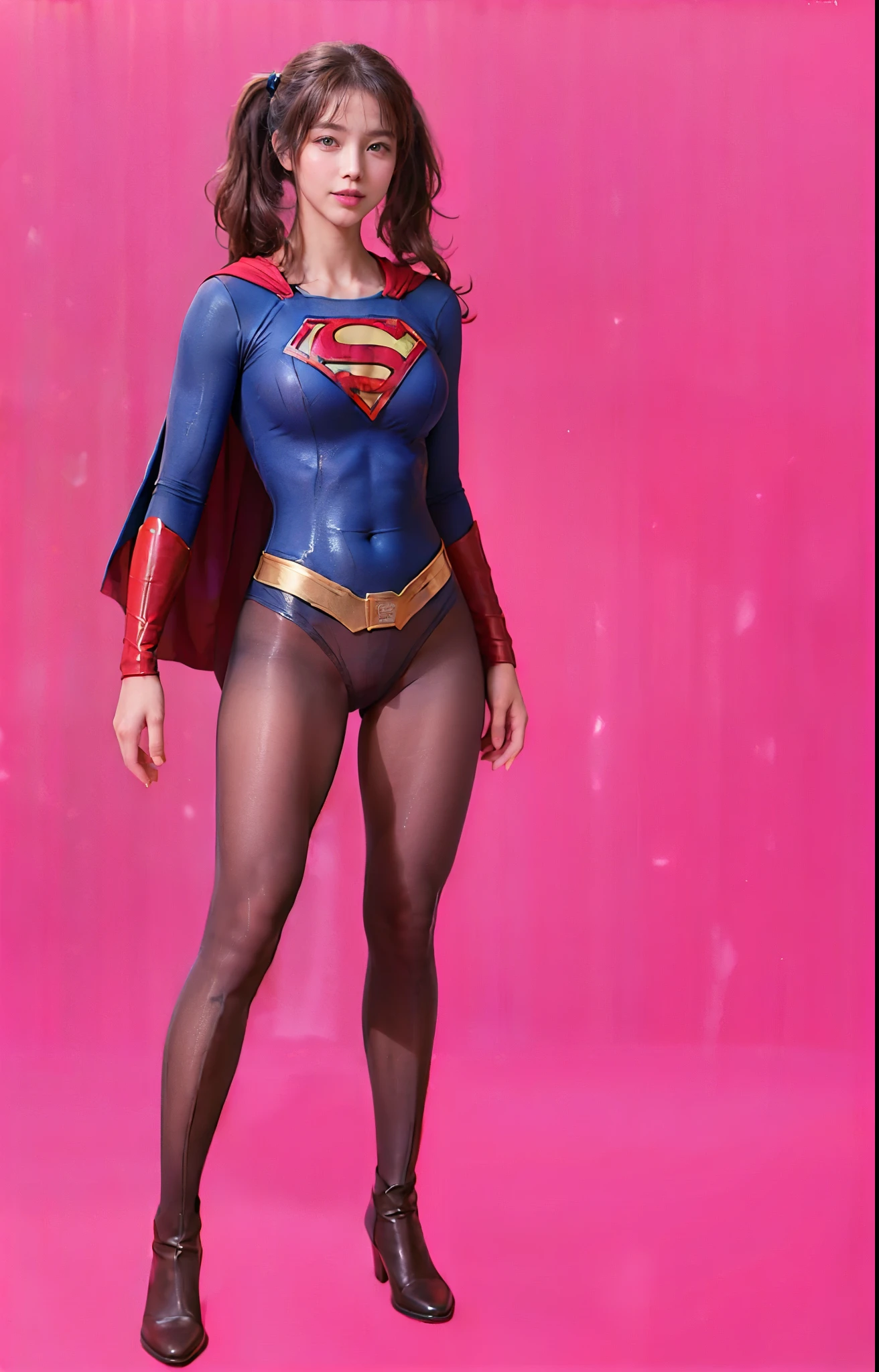 No background、(((Beautiful legs in black tights.)))、(((Legally express the beauty of your smile)))、((((Make the most of your original images)))、(((体にぴったりフィットするSupergirl Costume)))、(((Supergirl Costume)))、(((Beautiful twin tail hairstyle)))、(((She is winking cutely.)))、(((Please wear black tights....、Wear red boots)))、((Best image quality、8k))、((highest quality、8k、masterpiece:1.3))、(((Preserve background )))、Sharp focus:1.2、Beautiful woman with perfect figure:1.4、Slim Abs:1.2、Wet body:1.5、Highly detailed face and skin texture、8k