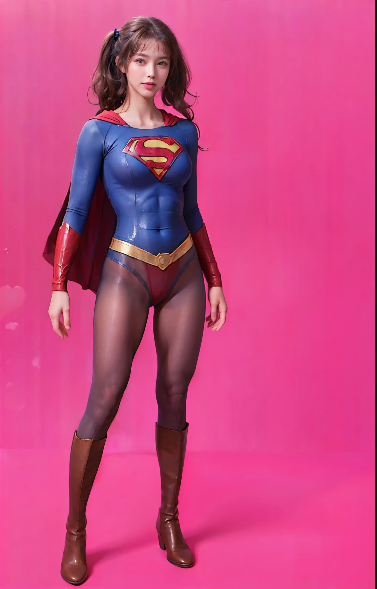 No background、(((Beautiful legs in black tights.)))、(((Legally express the beauty of your smile)))、((((Make the most of your original images)))、(((体にぴったりフィットするSupergirl Costume)))、(((Supergirl Costume)))、(((Beautiful twin tail hairstyle)))、(((She is winking cutely.)))、(((Please wear black tights....、Wear red boots)))、((Best image quality、8k))、((highest quality、8k、masterpiece:1.3))、(((Preserve background )))、Sharp focus:1.2、Beautiful woman with perfect figure:1.4、Slim Abs:1.2、Wet body:1.5、Highly detailed face and skin texture、8k