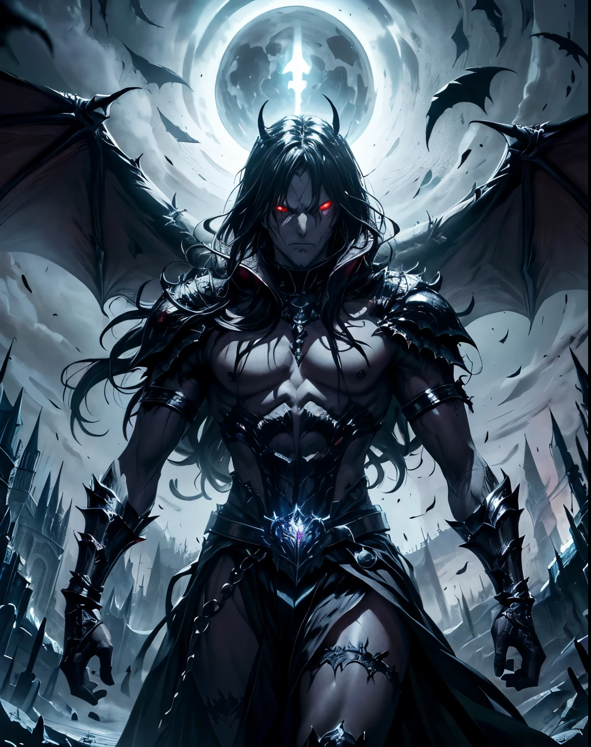 In a dark and oppressive scenario, a character inspired by Guts emerges, de Berserk, but even more dark and terrifying. Their hair is long and black, just like your arms, creating a sinister appearance. Seus olhos, de um vermelho intenso, irradiam uma aura maligna, transmitindo a ferocidade e o poder que habitam seu ser.
Dressed in demonic black armor, this character exudes a menacing presence. Every detail of the armor is meticulously crafted, bringing to light the evil essence that it represents. Features a gauntlet hand with demonic black claws, remetendo a uma natureza infernal. The cloak he wears is as dark as the night itself, envolvendo-o em sombras macabras. Nessa capa, assim como em sua espada, there are effects of black auras that emanate a mystery and dark energy.
in her hands, ele empunha uma espada colossal, a Dragon Slayer, as imposing and brutal as the entity that wields it. The dark effects that surround the blade, os detalhes intrincados e sinistros, make the weapon a true manifestation of terror and destruction.
Este personagem, with its haunting appearance, personifies the essence of darkness and horror. His presence is ominous, its energy radiates an overwhelming malevolence. He is a force to be feared, ressoando com o pior pesadelo de seus inimigos.
with the highest quality and attention to detail, the colors and dark effects are enhanced to convey the full essence of this terrifying being. It is an image that inspires fear and at the same time fascinates, pois revela a profundidade dos abismos sombrios da alma humana.
