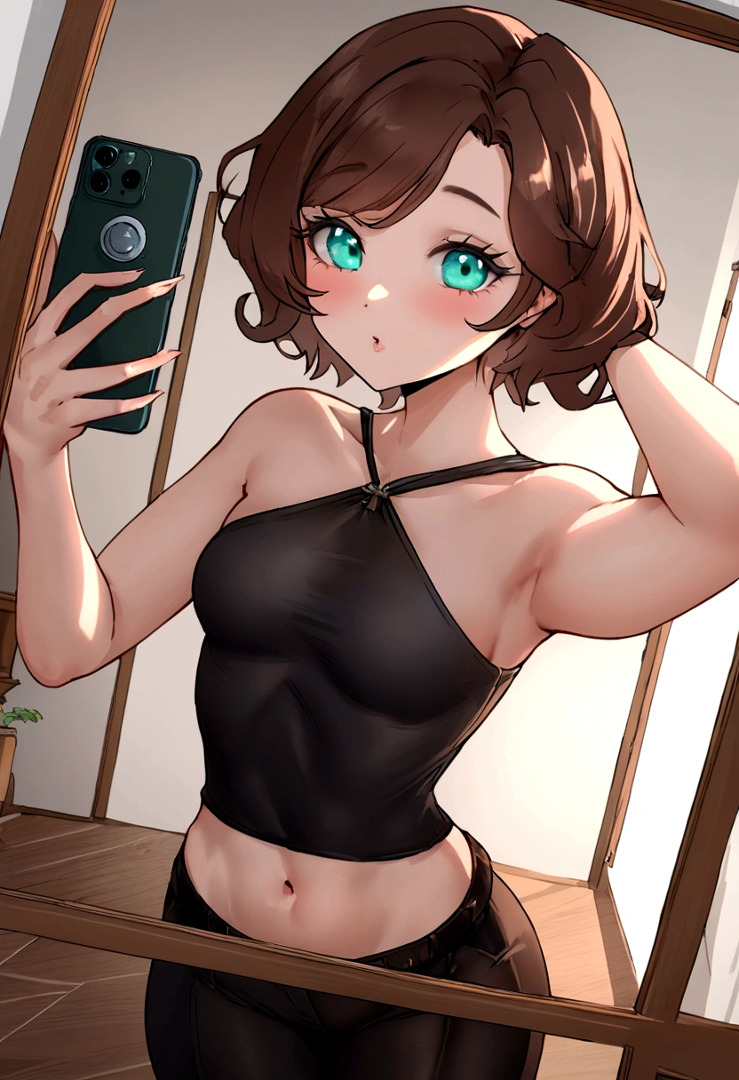 Brunette sexy tenue sexy Femme latina  avec un pull noir  aux yeux verts, Portrait de Sophie Mudd, cheveux bruns et grands yeux, Selfie of a young woman, Yeux de chambre, violette myers, sans maquillage, maquillage naturel, regarder directement la caméra, Visage avec Artgram, Maquillage subtil, Superbe photo du corps entier, Yeux verts perçants, Bel angle, pose attrayante, fille mignonne, pose sexy, Image du corps entier, corps entier, Prise de vue du corps entier, Brown Goddess, high detail, pose satisfaite, Pantalon en cuir
