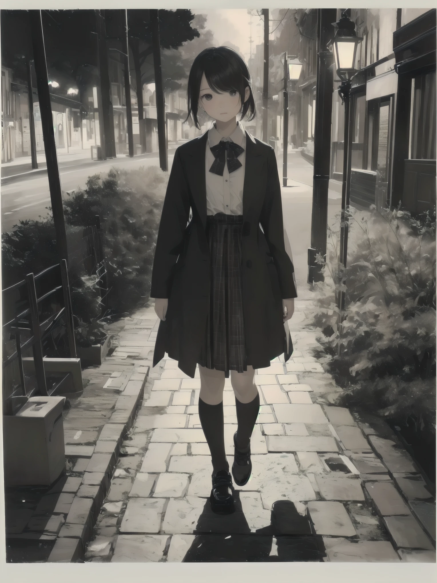 Masterpiece、high quality、high resolution、One girl、solo、uniform, Surprised expression, Standing in the park, At night,Half-body photo, Super detailed, Ultra HD、cute、A shy and shy pose、Capture your subjects at their best with photogravure settings