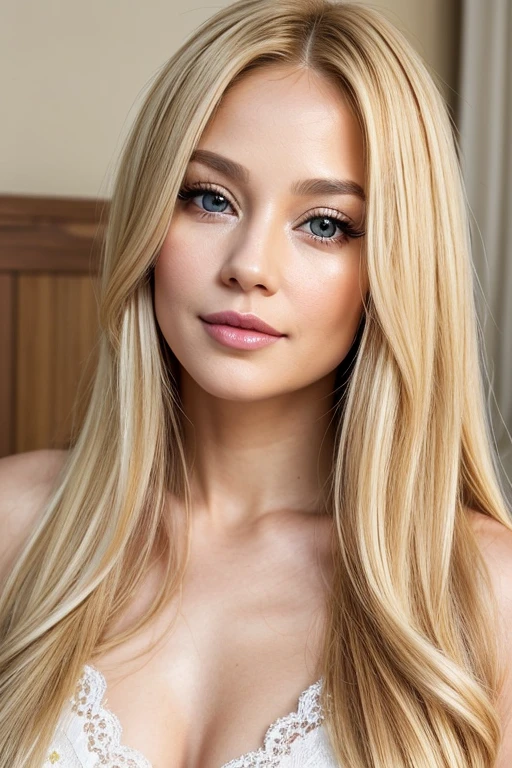 40 years old girl with blonde long hair, caramel doe eyes, heart shaped lips, pointed small nose, rosy cheeks, pale skin