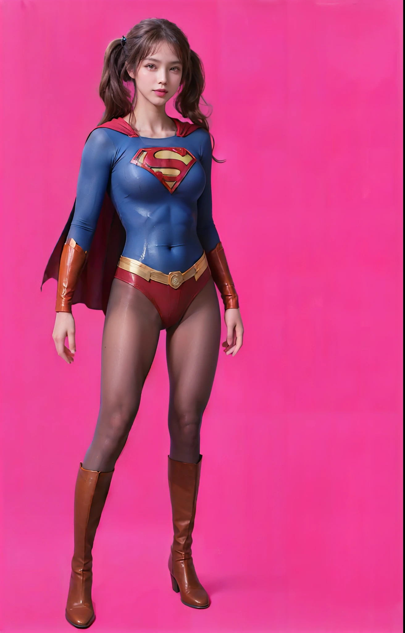 No background、(((Beautiful legs in black tights.)))、(((Legally express the beauty of your smile)))、((((Make the most of your original images)))、(((体にぴったりフィットするSupergirl Costume)))、(((Supergirl Costume)))、(((Beautiful twin tail hairstyle)))、(((She is winking cutely.)))、(((Please wear black tights....、Wear red boots)))、((Best image quality、8k))、((highest quality、8k、masterpiece:1.3))、(((Preserve background )))、Sharp focus:1.2、Beautiful woman with perfect figure:1.4、Slim Abs:1.2、Wet body:1.5、Highly detailed face and skin texture、8k