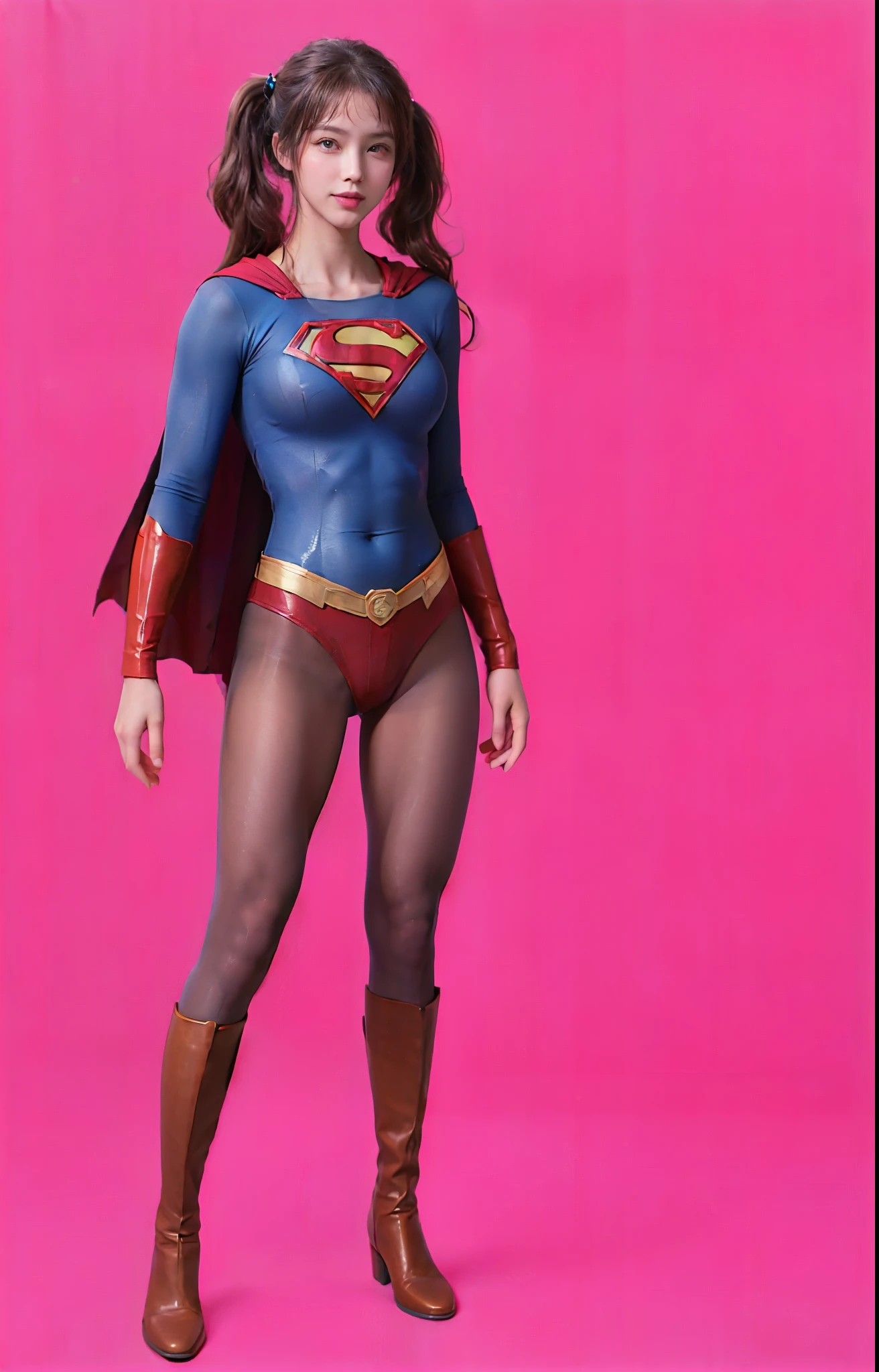 No background、(((Beautiful legs in black tights.)))、(((Legally express the beauty of your smile)))、((((Make the most of your original images)))、(((体にぴったりフィットするSupergirl Costume)))、(((Supergirl Costume)))、(((Beautiful twin tail hairstyle)))、(((She is winking cutely.)))、(((Please wear black tights....、Wear red boots)))、((Best image quality、8k))、((highest quality、8k、masterpiece:1.3))、(((Preserve background )))、Sharp focus:1.2、Beautiful woman with perfect figure:1.4、Slim Abs:1.2、Wet body:1.5、Highly detailed face and skin texture、8k