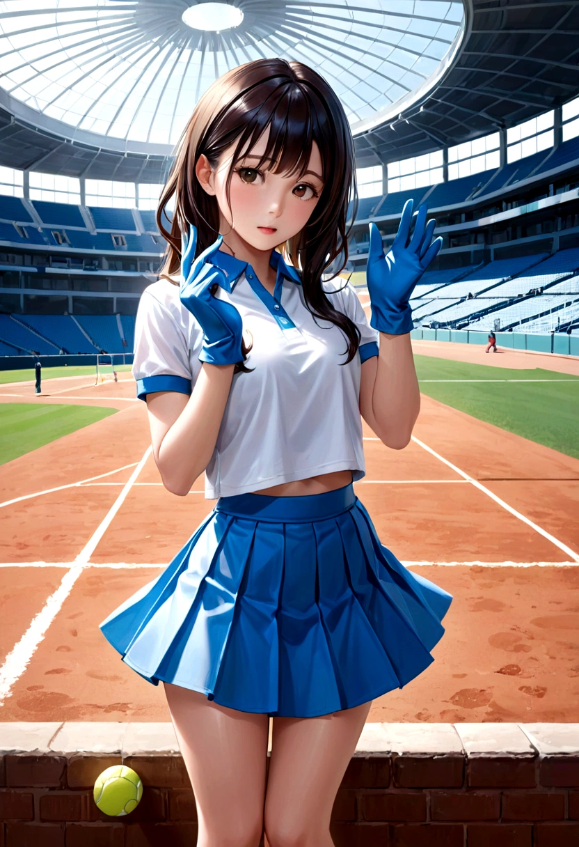 (photo realistic:1.55), masterpiece, 最好of质量, 详细of, Vaguery, depth_of_site, Vaguery_background, Vaguery_prospect, 1 girl, Gloves, 白色of_Gloves, skirt, sports_Vague, photo_(中等of), 独自of, 白色of_skirt