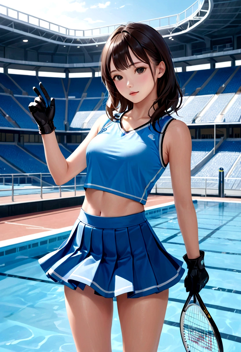 (photo realistic:1.55), masterpiece, 最好of质量, 详细of, Vaguery, depth_of_site, Vaguery_background, Vaguery_prospect, 1 girl, Gloves, 白色of_Gloves, skirt, sports_Vague, photo_(中等of), 独自of, 白色of_skirt