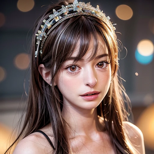 NSFW, 8k, High-level, absurd, masterpiece, best quality, primitive, very detailed CG, very detailed wallpaper, perfect lighting, Extremely detailed (((The personifying " Anne Hathaway " as a Little Girl))), MysticSight, Tyndall effect, Tyndall scattering, Studio gray background with (many Dazzling RainbowColor particles BokeH:1.28), (RoundlyButts, ThighGap), (Exposed:0.4), (Assfocus with looking ahead), BREAK (NOGIZAKA face variations) Extremely Detailed very KAWAII face variations, perfect anatomy, Childish, captivating gaze, elaborate detailed Eyes with (sparkling highlights:1.28), long eyelashes、Glossy RED Lips with beautiful details, Coquettish tongue, Rosy cheeks, Radiant PearlSkin with clear transparency . { (Dynamic LifeLike expressions:1.4) | :d) }, (large eyes:-1) .