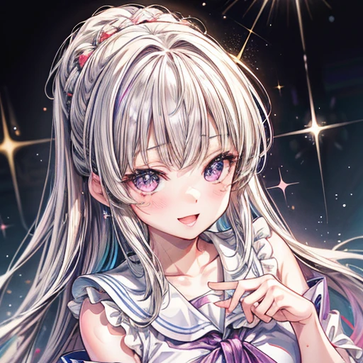NSFW, 8k, High-level, absurd, masterpiece, best quality, primitive, very detailed CG, very detailed wallpaper, perfect lighting, Extremely detailed (((The personifying "  Ryoko Hirosue  " as a Little Girl))), MysticSight, Tyndall effect, Tyndall scattering, Studio gray background with (many Dazzling RainbowColor particles BokeH:1.28), (RoundlyButts, ThighGap), (Exposed:0.4), (Assfocus with looking ahead), BREAK (NOGIZAKA face variations) Extremely Detailed very KAWAII face variations, perfect anatomy, Childish, captivating gaze, elaborate detailed Eyes with (sparkling highlights:1.28), long eyelashes、Glossy RED Lips with beautiful details, Coquettish tongue, Rosy cheeks, Radiant PearlSkin with clear transparency . { (Dynamic LifeLike expressions:1.4) | :d) }, (large eyes:-1) .