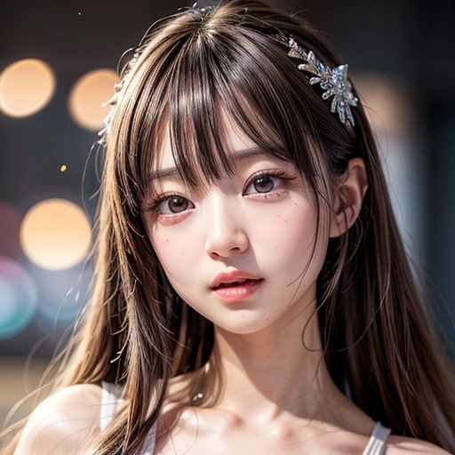 NSFW, 8k, High-level, absurd, masterpiece, best quality, primitive, very detailed CG, very detailed wallpaper, perfect lighting, Extremely detailed (((The personifying "  Ryoko Hirosue  " as a Little Girl))), MysticSight, Tyndall effect, Tyndall scattering, Studio gray background with (many Dazzling RainbowColor particles BokeH:1.28), (RoundlyButts, ThighGap), (Exposed:0.4), (Assfocus with looking ahead), BREAK (NOGIZAKA face variations) Extremely Detailed very KAWAII face variations, perfect anatomy, Childish, captivating gaze, elaborate detailed Eyes with (sparkling highlights:1.28), long eyelashes、Glossy RED Lips with beautiful details, Coquettish tongue, Rosy cheeks, Radiant PearlSkin with clear transparency . { (Dynamic LifeLike expressions:1.4) | :d) }, (large eyes:-1) .