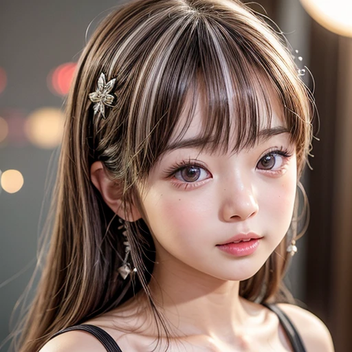 NSFW, 8k, High-level, absurd, masterpiece, best quality, primitive, very detailed CG, very detailed wallpaper, perfect lighting, Extremely detailed (((The personifying " Ryoko Hirosue " as a Little Girl))), MysticSight, Tyndall effect, Tyndall scattering, Studio gray background with (many Dazzling RainbowColor particles BokeH:1.28), (RoundlyButts, ThighGap), (Exposed:0.4), (Assfocus with looking ahead), BREAK (NOGIZAKA face variations) Extremely Detailed very KAWAII face variations, perfect anatomy, Childish, captivating gaze, elaborate detailed Eyes with (sparkling highlights:1.28), long eyelashes、Glossy RED Lips with beautiful details, Coquettish tongue, Rosy cheeks, Radiant PearlSkin with clear transparency . { (Dynamic LifeLike expressions:1.4) | :d) }, (large eyes:-1) .