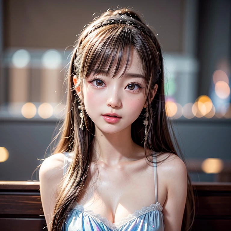 NSFW, 8k, High-level, absurd, masterpiece, best quality, primitive, very detailed CG, very detailed wallpaper, perfect lighting, Extremely detailed (((The personifying "  Ryoko Hirosue  " as a Little Girl))), MysticSight, Tyndall effect, Tyndall scattering, Studio gray background with (many Dazzling RainbowColor particles BokeH:1.28), (RoundlyButts, ThighGap), (Exposed:0.4), (Assfocus with looking ahead), BREAK (NOGIZAKA face variations) Extremely Detailed very KAWAII face variations, perfect anatomy, Childish, captivating gaze, elaborate detailed Eyes with (sparkling highlights:1.28), long eyelashes、Glossy RED Lips with beautiful details, Coquettish tongue, Rosy cheeks, Radiant PearlSkin with clear transparency . { (Dynamic LifeLike expressions:1.4) | :d) }, (large eyes:-1) .