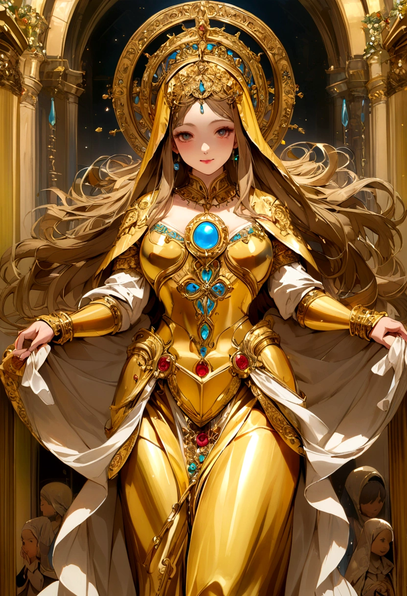 Virgin Mary in golden armor