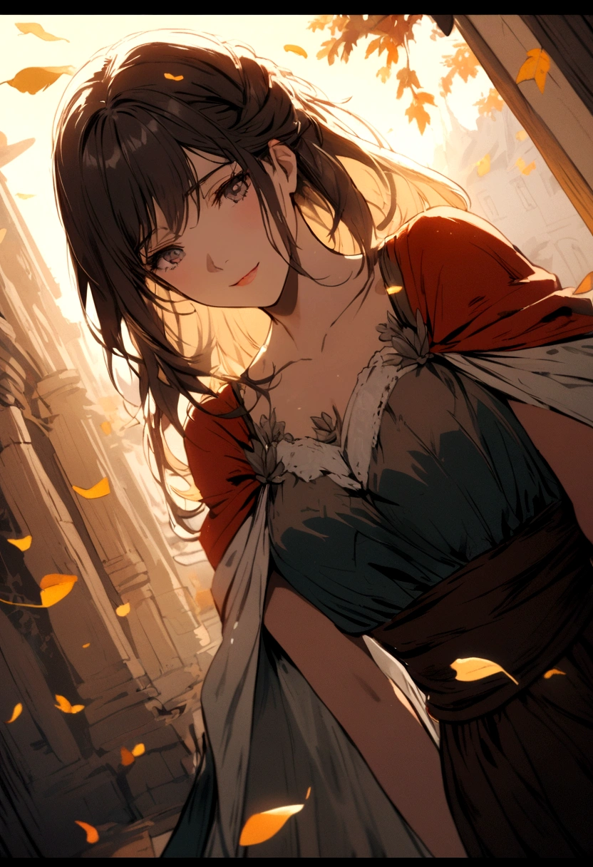 The beautiful woman greets him and leaves.