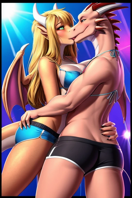 Dragon wearing stripper shorts sexy bikini kissing